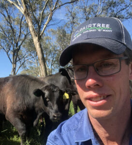 Hamish Munro with a cow for teamwork
