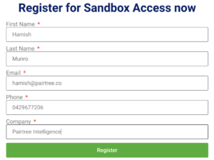 image depicting a completed Sandbox Registration form